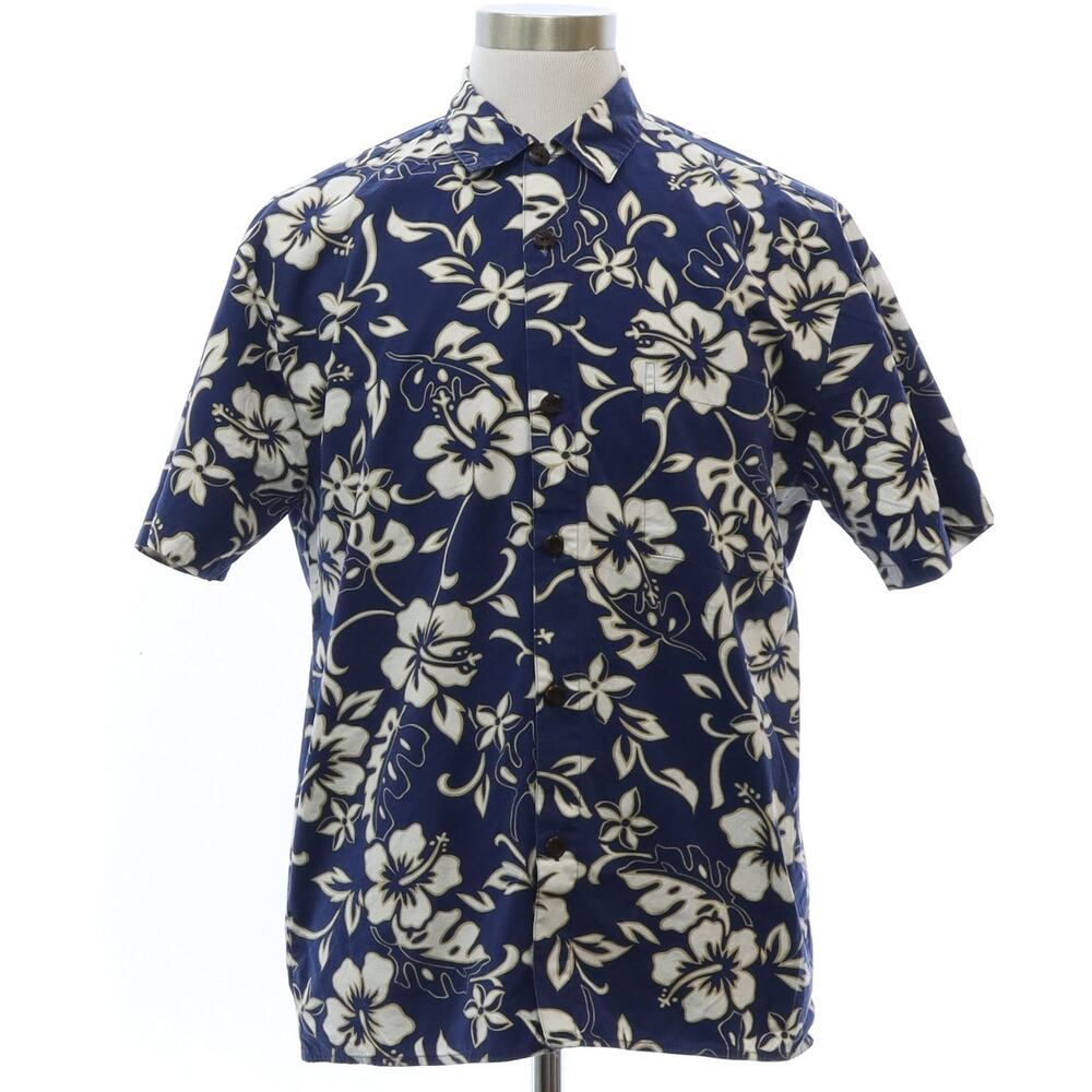Vintage 90s Hilo Hattie Shirt Men’s Medium Blue Floral Hawaiian Cotton 42 Chest